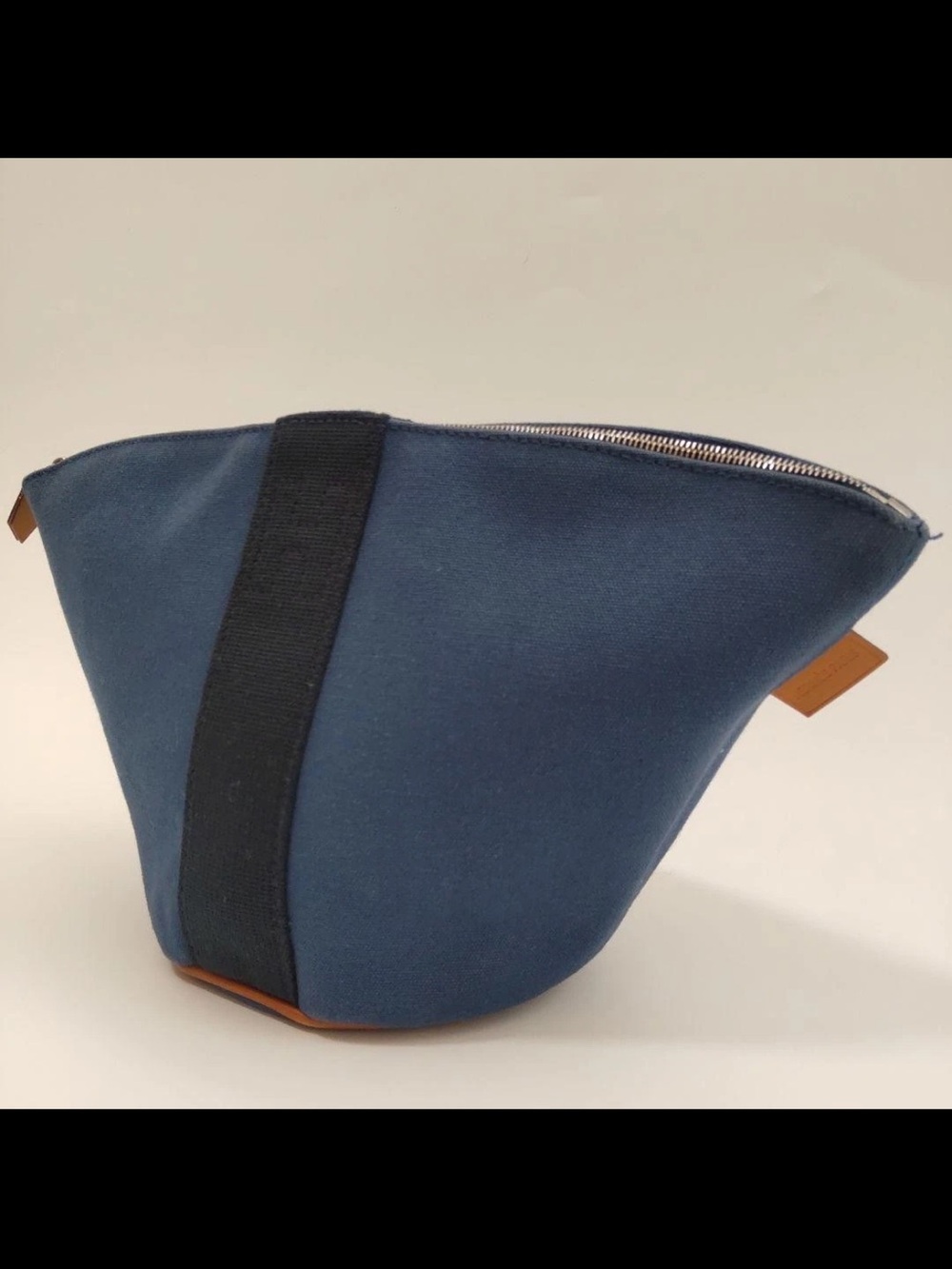 Hermes Blue Canvas Toiletry Pouch with Black Webbing
